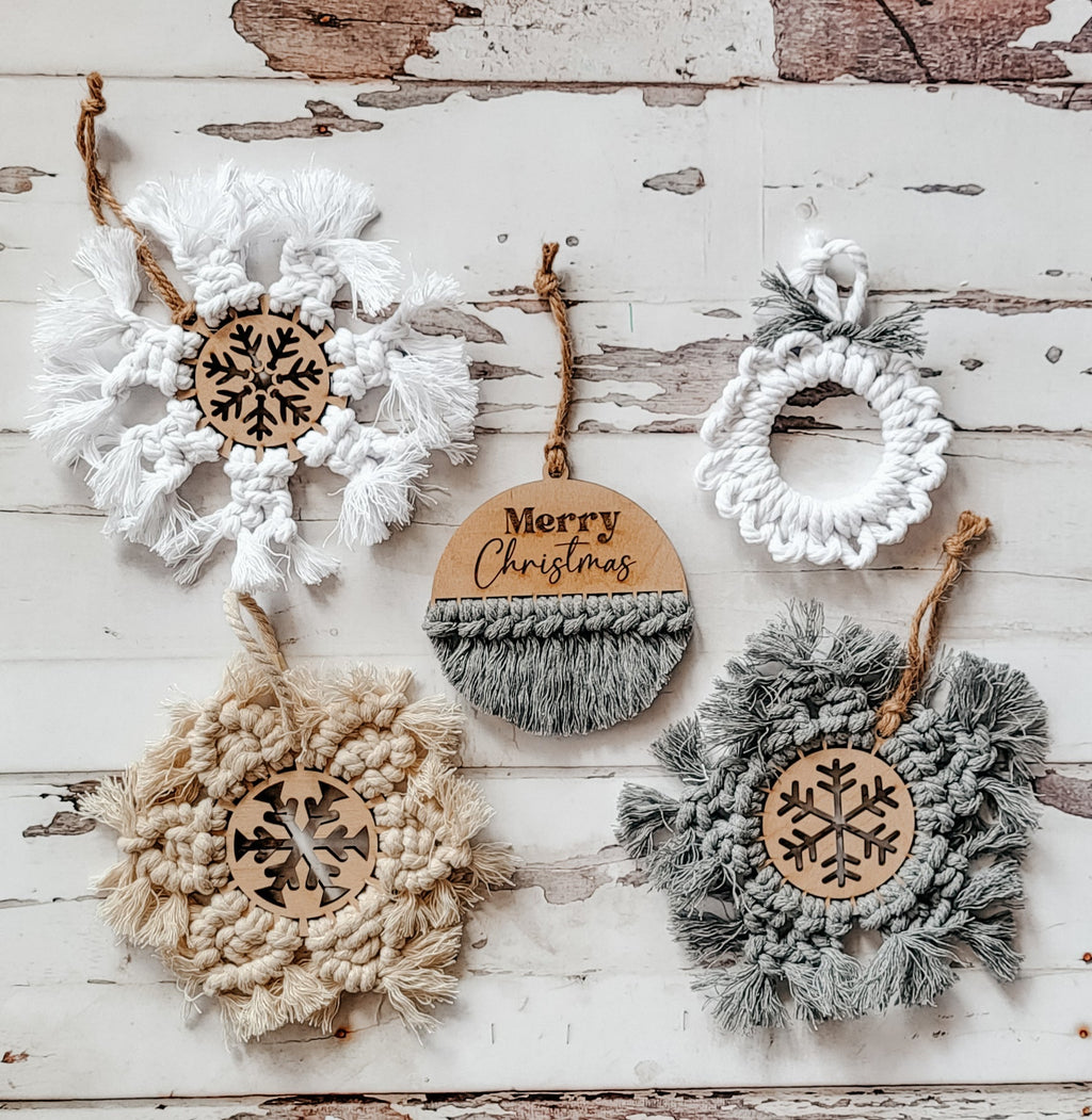 DIY Macrame Snowflake Ornaments (set of 5)