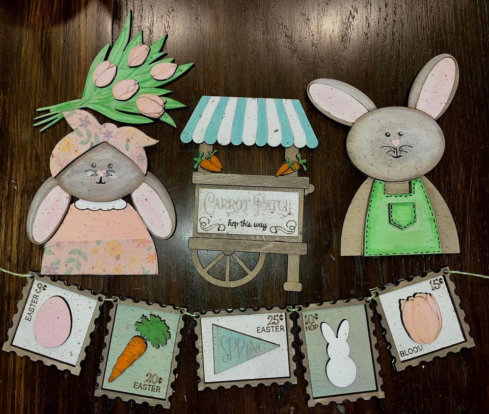 DIY Bunnies and Carrot Cart tiered tray/mini signs