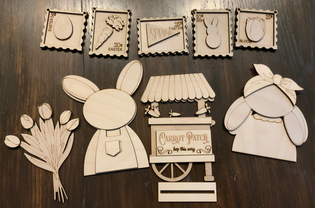 DIY Bunnies and Carrot Cart tiered tray/mini signs