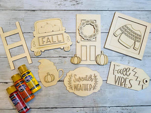 DIY Fall Sweater Weather tiered tray/mini signs